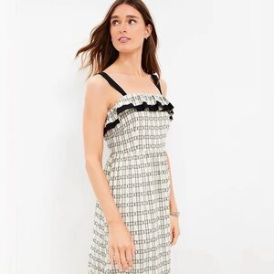 Loft Chic Black and White Plaid/Gingham Ruffle  Dress